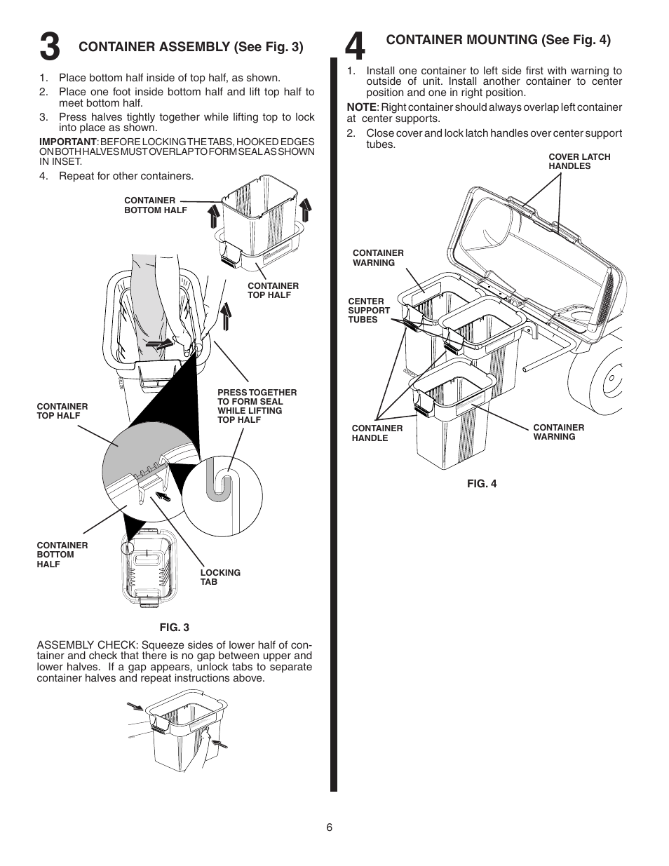 Container assembly (see fig. 3), Container mounting (see fig. 4) | Poulan 960 72 00-12 User Manual | Page 6 / 11