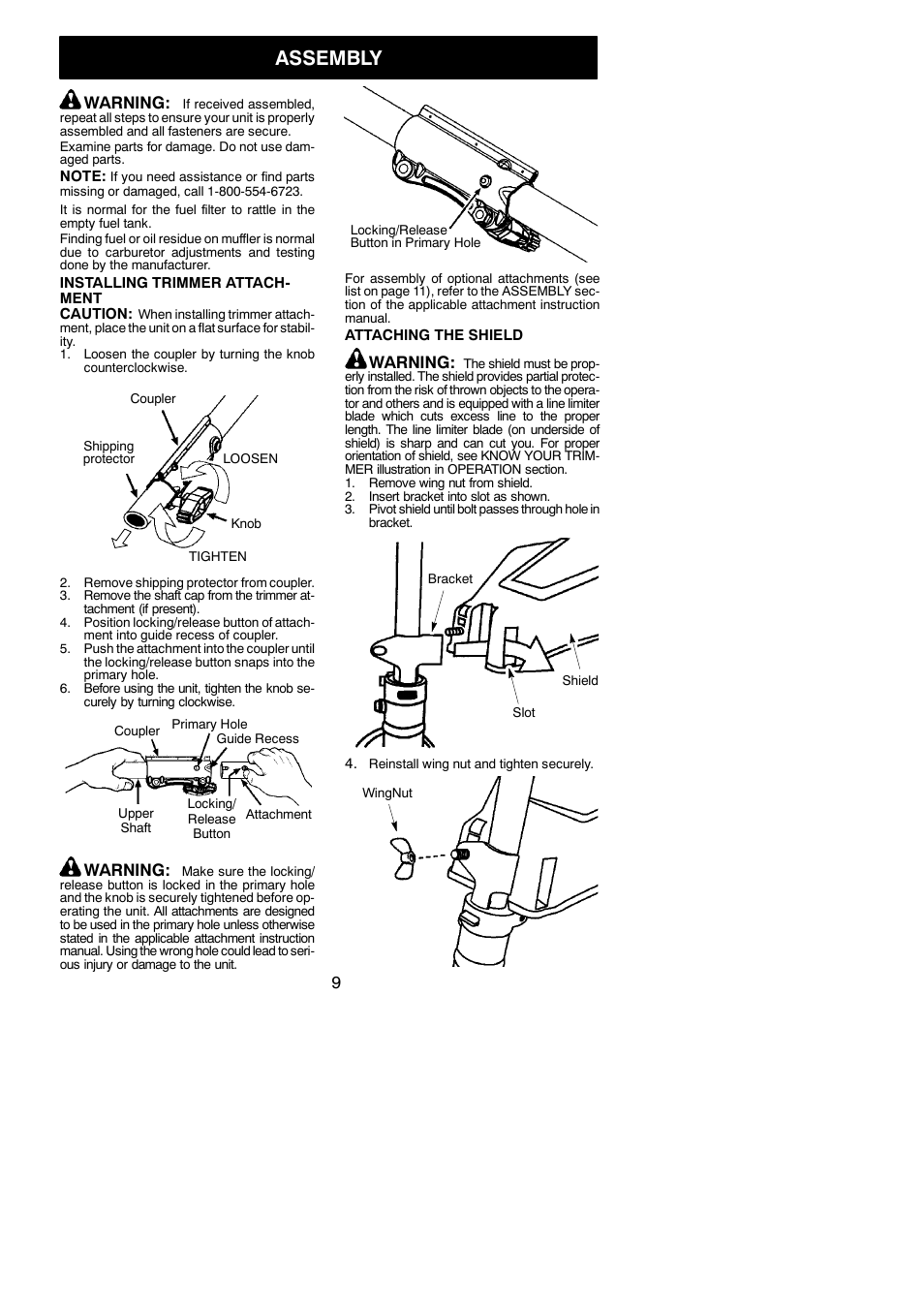 Assembly, Warning | Poulan Pro PP335 User Manual | Page 9 / 18