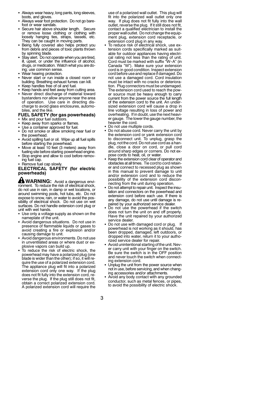 Warning | Poulan Pro PP1000E User Manual | Page 3 / 8