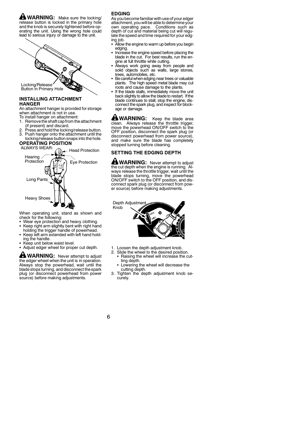 6warning, Warning | Poulan Pro PP1000E User Manual | Page 6 / 8