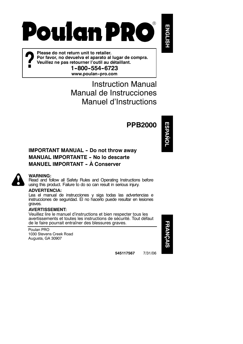 Poulan 545117567 User Manual | 13 pages