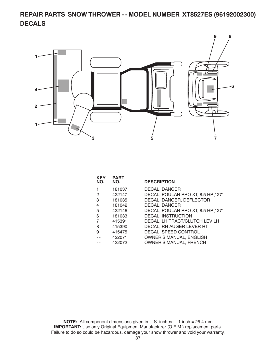 Poulan 96192002300 User Manual | Page 37 / 40