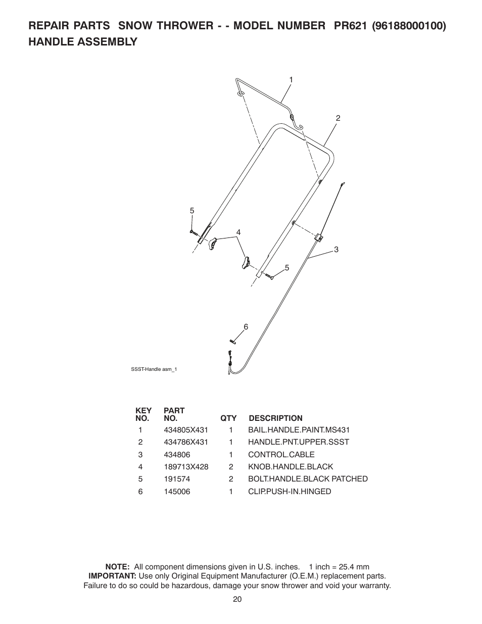 Handle assembly | Poulan Pro PR621 SNOW THROWER User Manual | Page 20 / 30