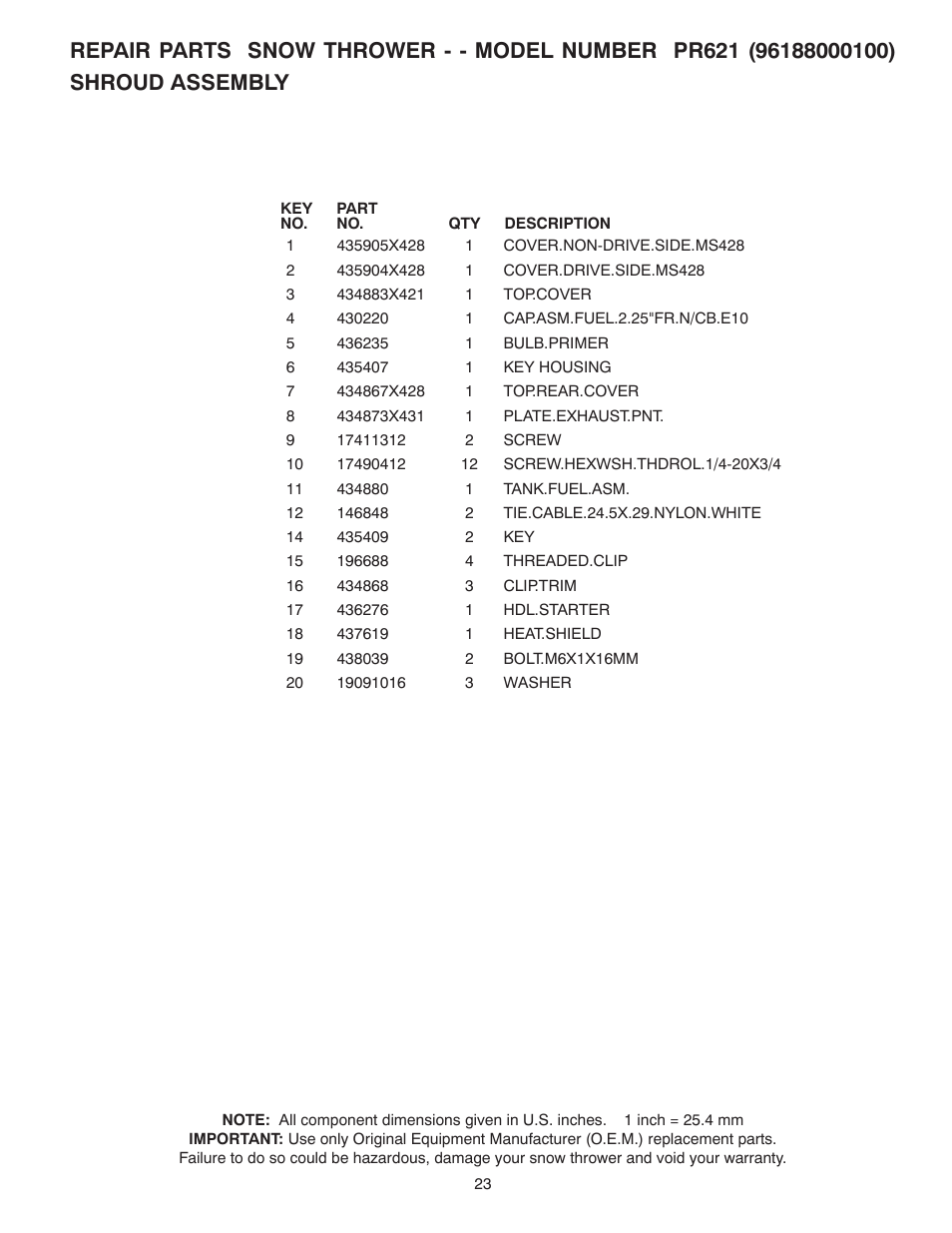 Poulan Pro PR621 SNOW THROWER User Manual | Page 23 / 30