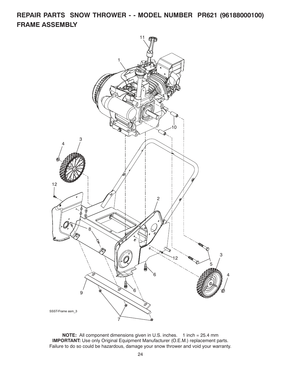 Frame assembly | Poulan Pro PR621 SNOW THROWER User Manual | Page 24 / 30