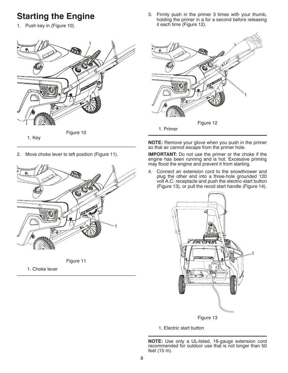 Starting the engine | Poulan Pro PR621 SNOW THROWER User Manual | Page 8 / 30