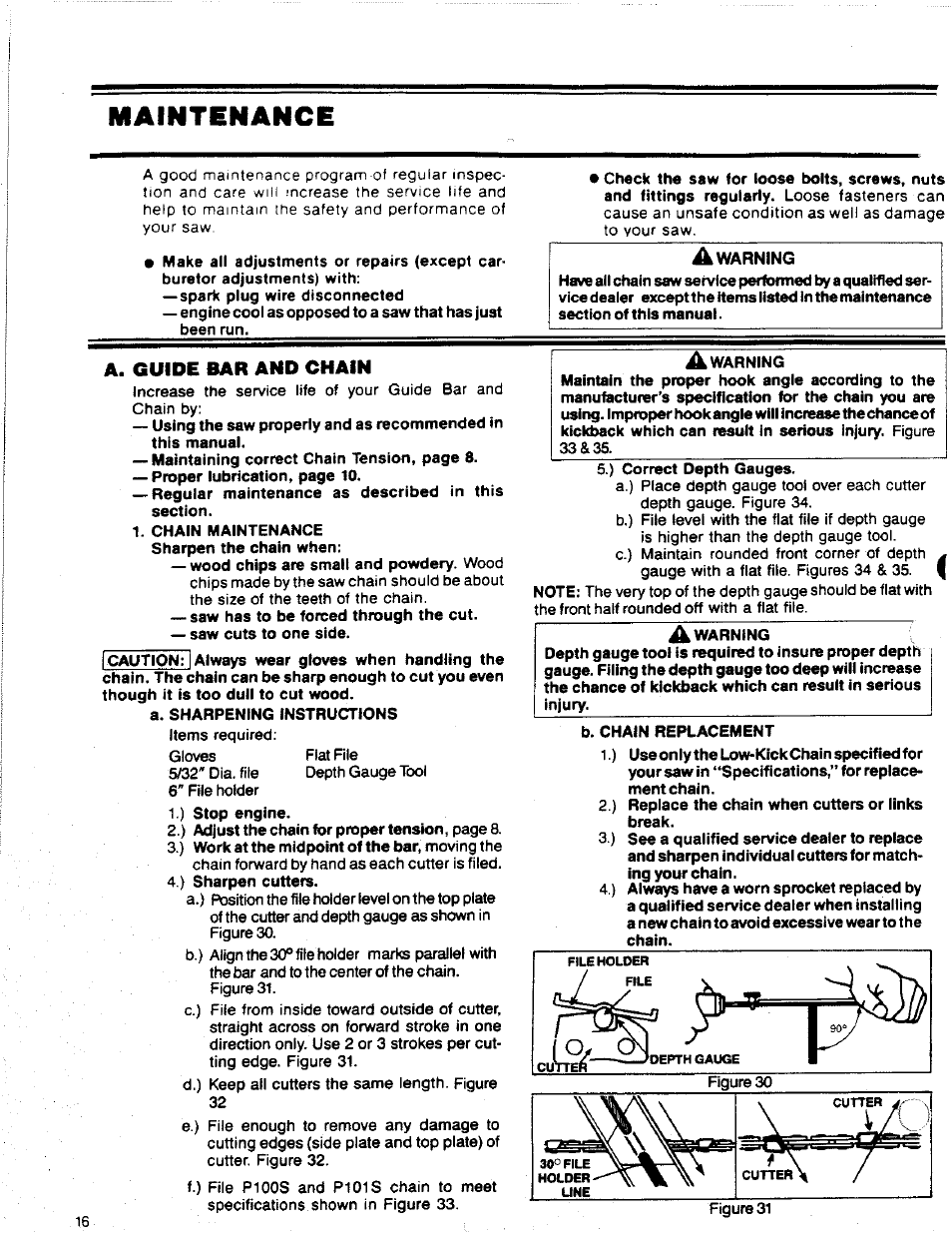 Maintenance, A. guide bar and chain | Poulan 2300 AV User Manual | Page 16 / 24