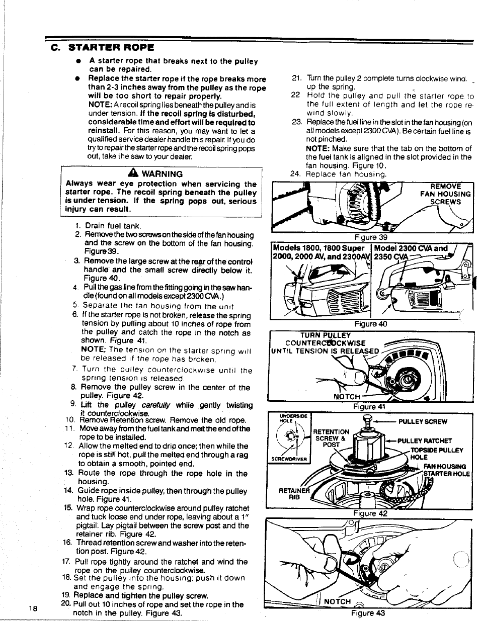 С. starter rope, A warning, C. starter rope | Starter rope | Poulan 2300 AV User Manual | Page 18 / 24