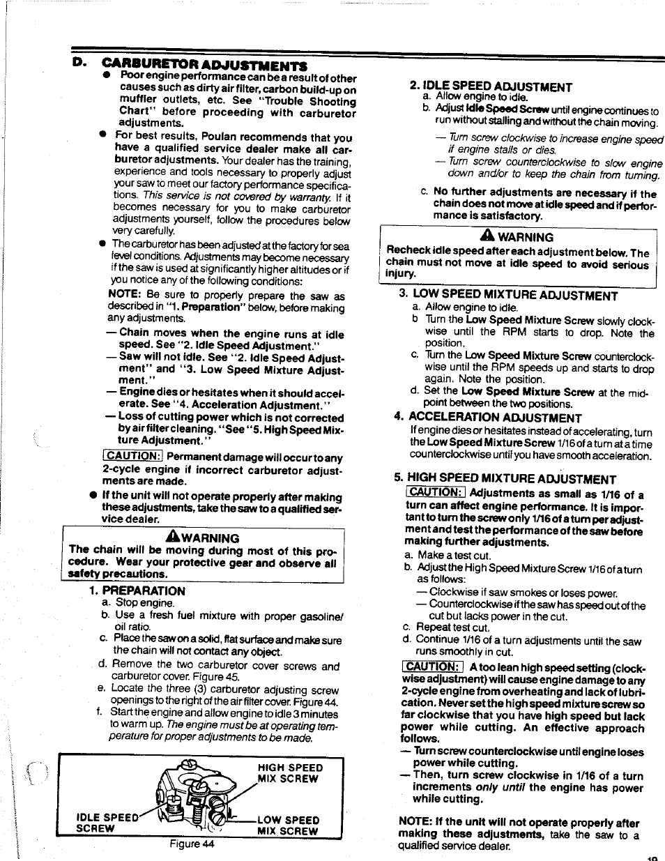 D. carburetor adjustments | Poulan 2300 AV User Manual | Page 19 / 24