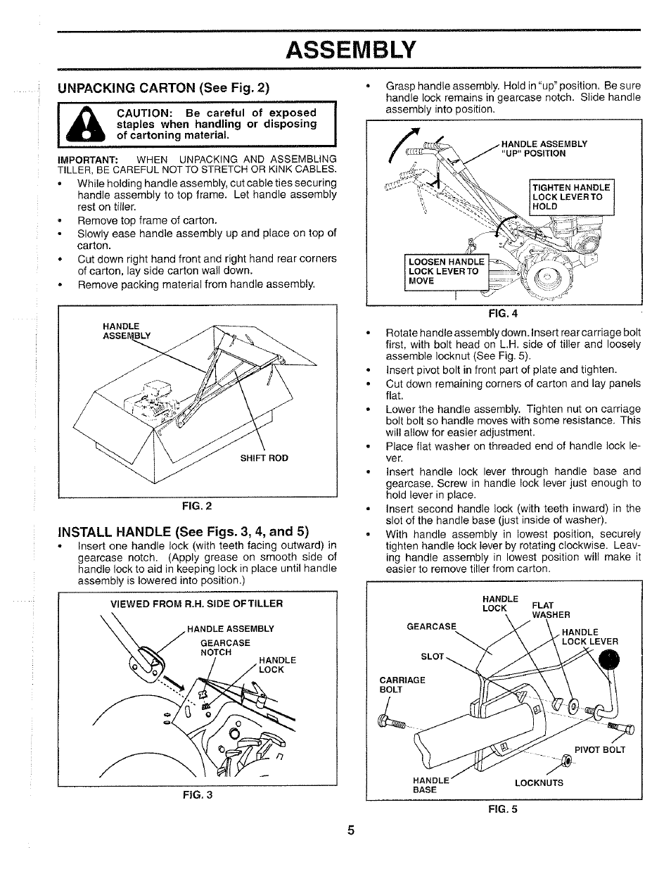 Unpacking carton (see fig. 2), Assembly | Poulan 184877 User Manual | Page 5 / 28