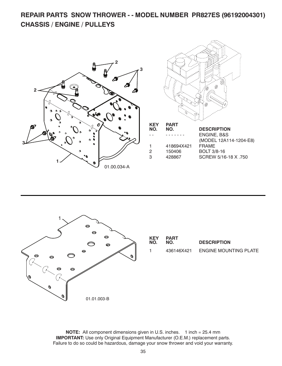 Chassis / engine / pulleys | Poulan 96192004301 User Manual | Page 35 / 44