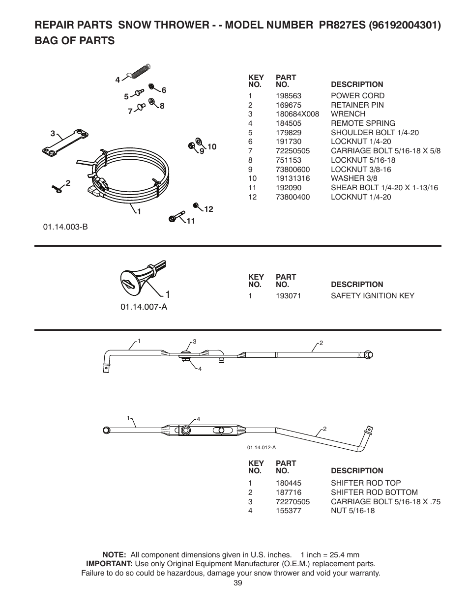 Bag of parts | Poulan 96192004301 User Manual | Page 39 / 44