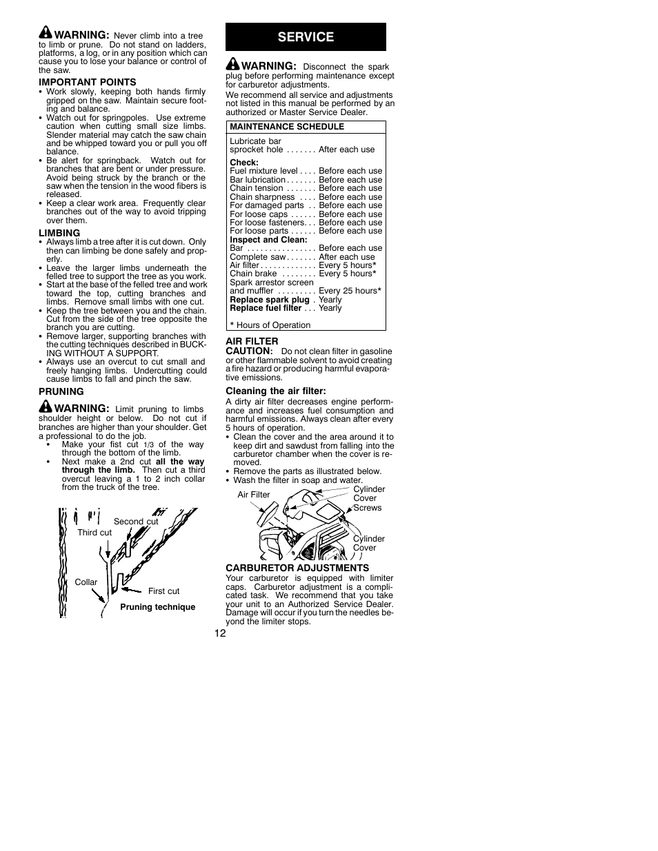 Service | Poulan 530087723 User Manual | Page 12 / 15