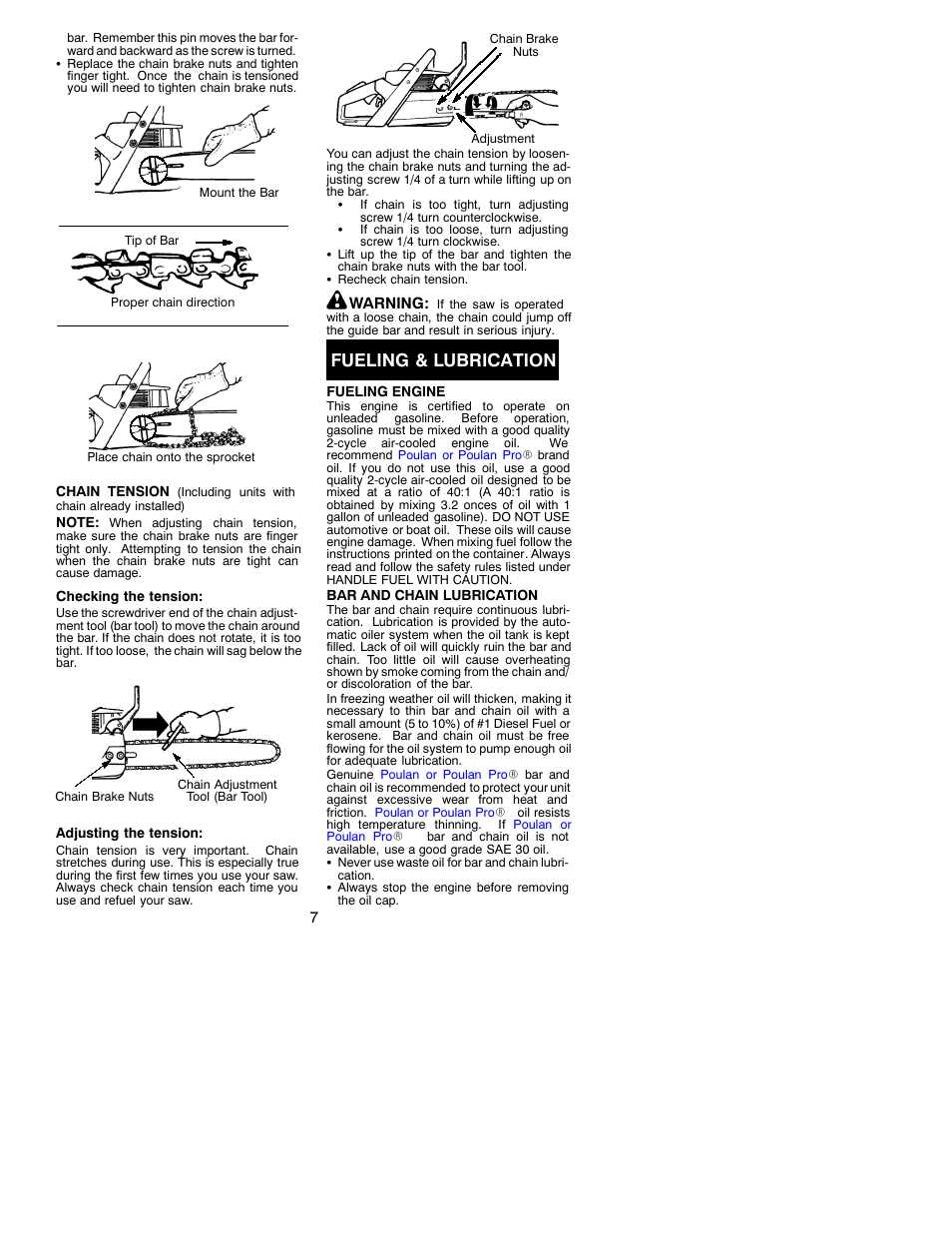 Fueling & lubrication | Poulan 530087723 User Manual | Page 7 / 15