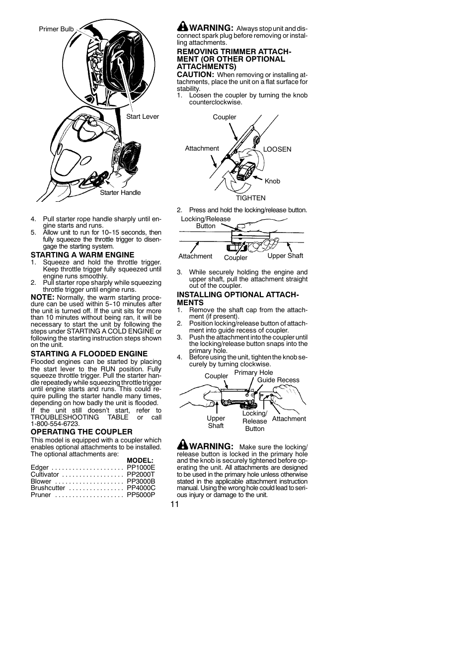 Warning | Poulan Pro SM705 User Manual | Page 11 / 18