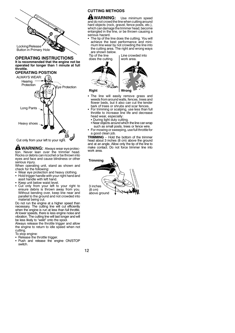 Operating instructions, Warning | Poulan Pro SM705 User Manual | Page 12 / 18