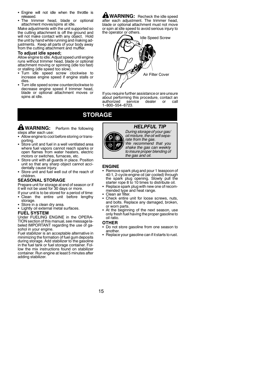 Storage, Warning, Helpful tip | Poulan Pro SM705 User Manual | Page 15 / 18