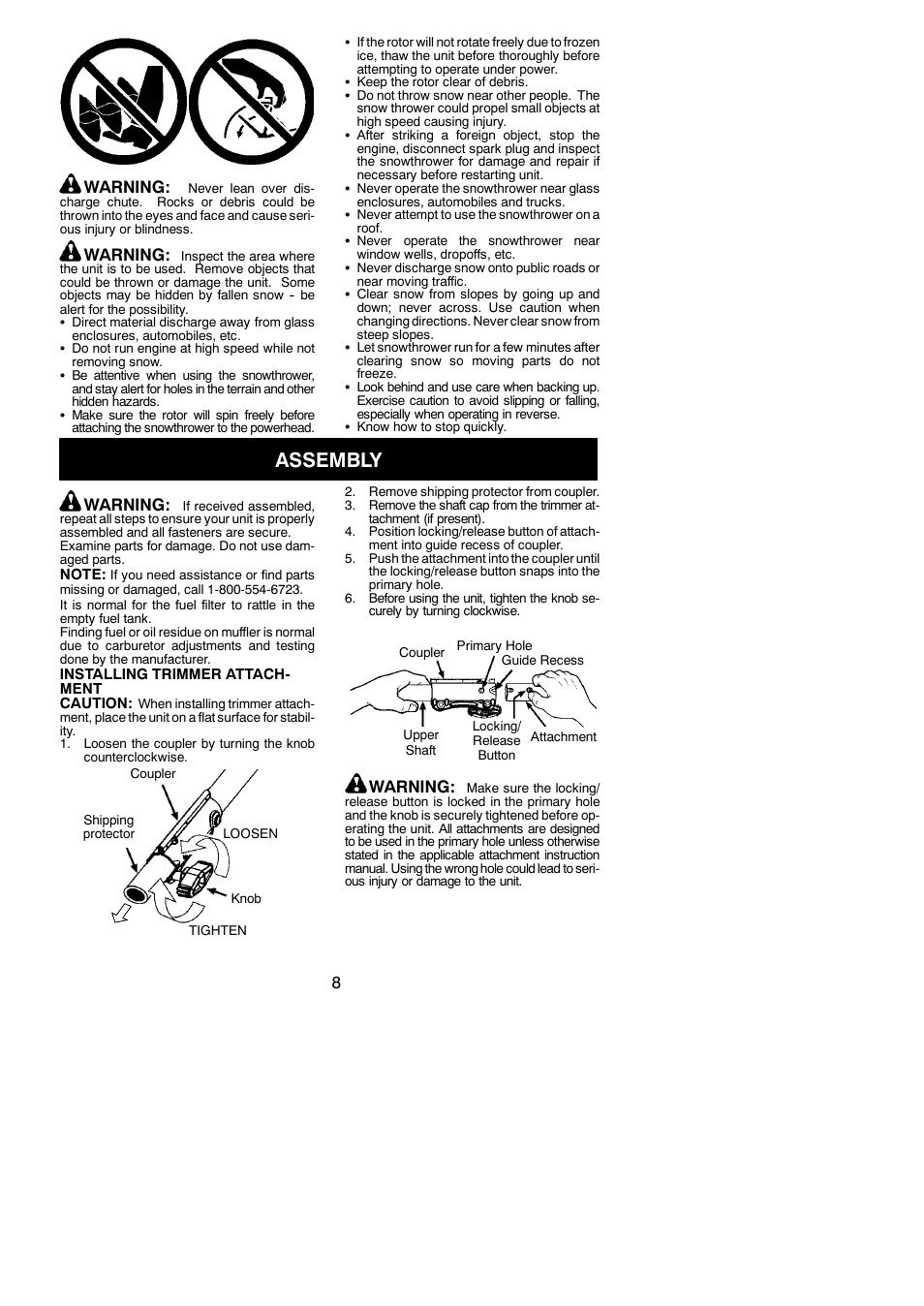 Assembly, 8warning, Warning | Poulan Pro SM705 User Manual | Page 8 / 18