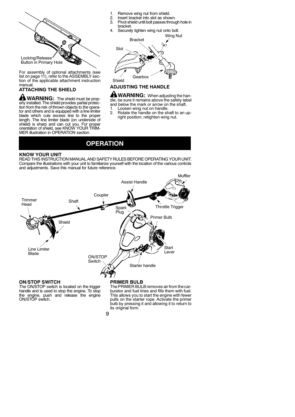 Operation, Warning | Poulan Pro SM705 User Manual | Page 9 / 18