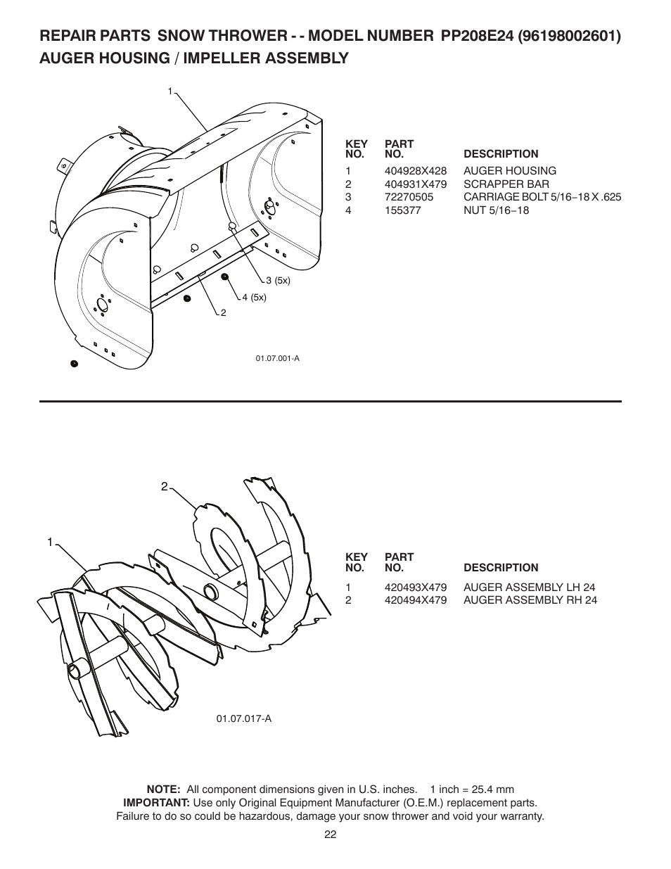 Poulan Pro PP208E24 SNOW THROWER User Manual | Page 22 / 40