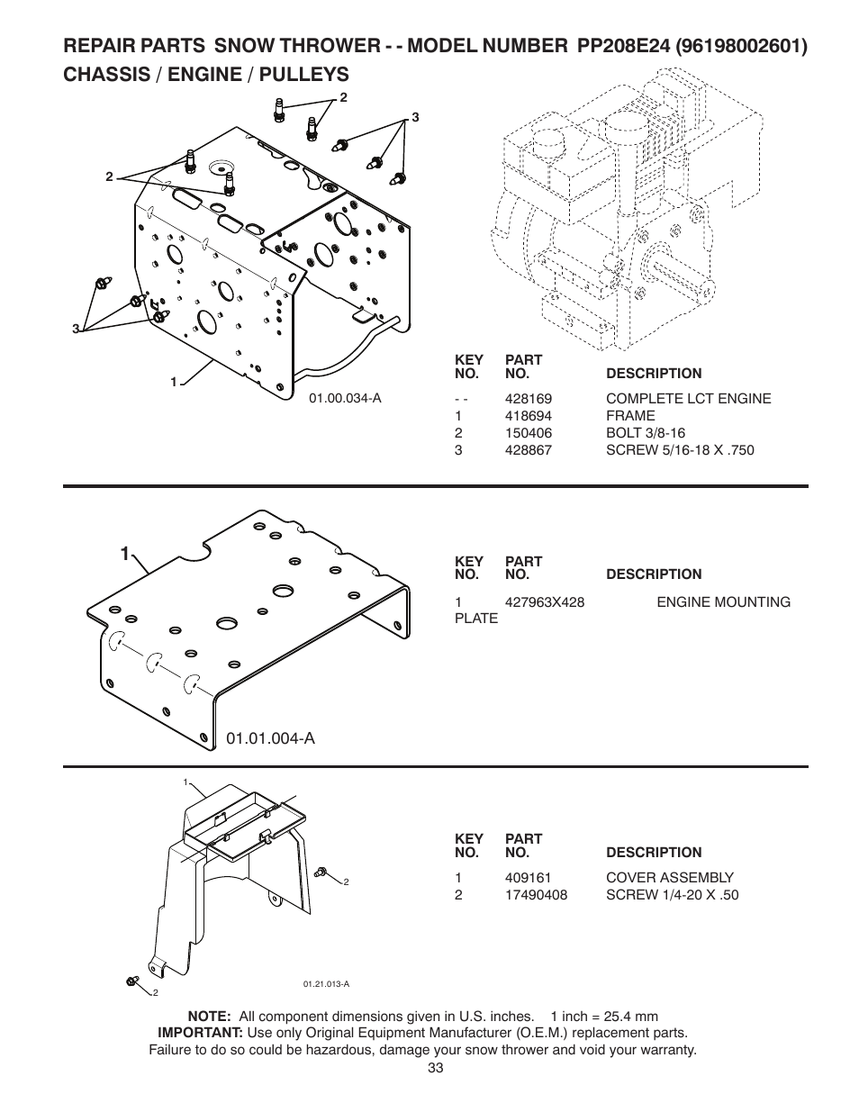 Chassis / engine / pulleys | Poulan Pro PP208E24 SNOW THROWER User Manual | Page 33 / 40