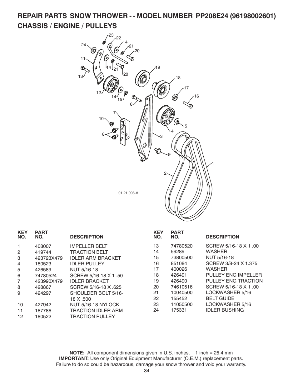 Poulan Pro PP208E24 SNOW THROWER User Manual | Page 34 / 40