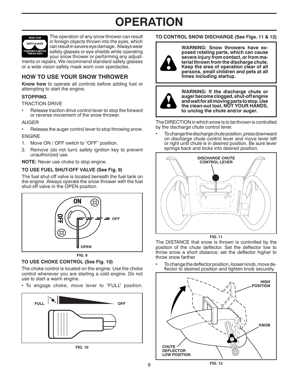 Operation | Poulan Pro PP208E24 SNOW THROWER User Manual | Page 9 / 40