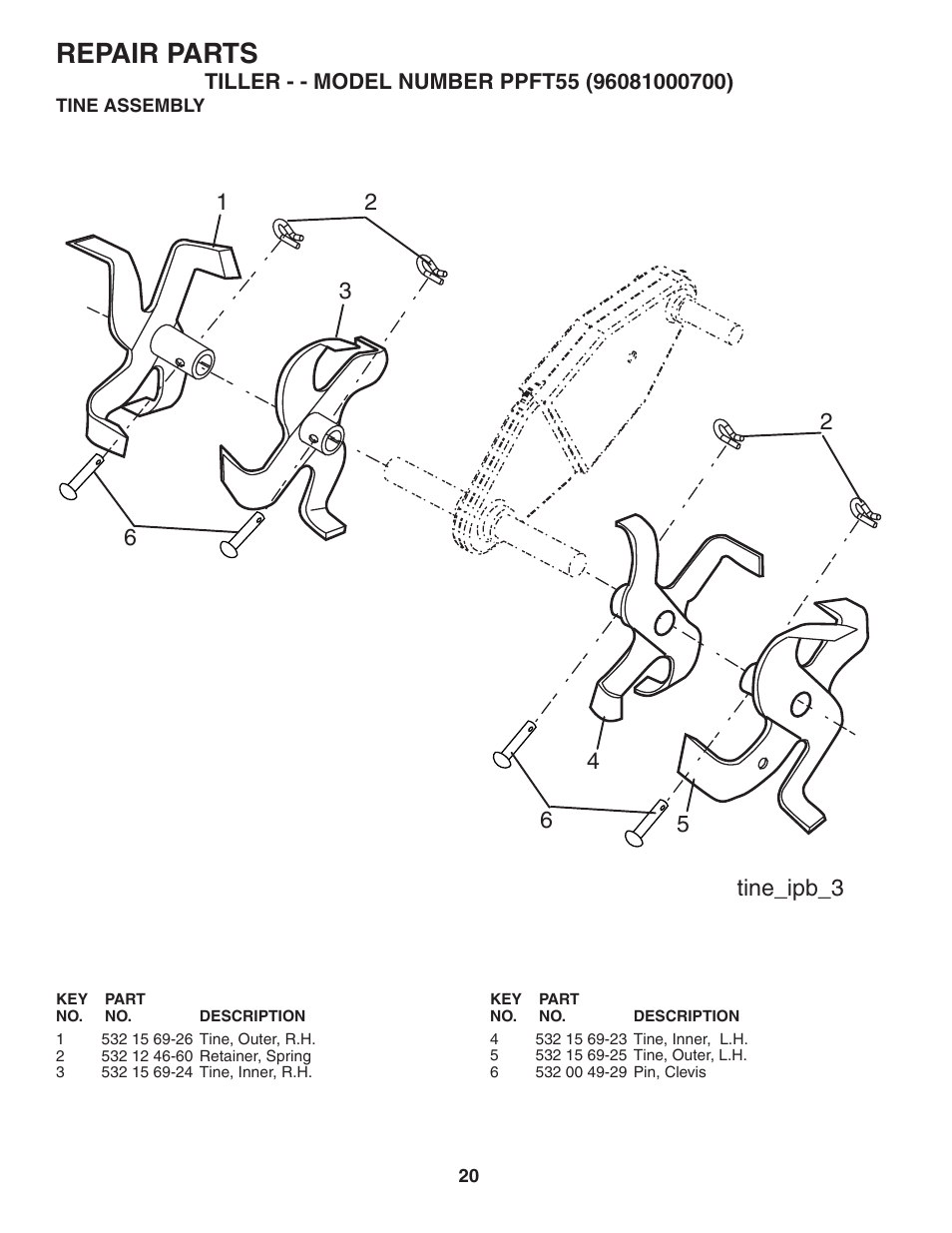 Repair parts | Poulan 96081000700 User Manual | Page 20 / 24