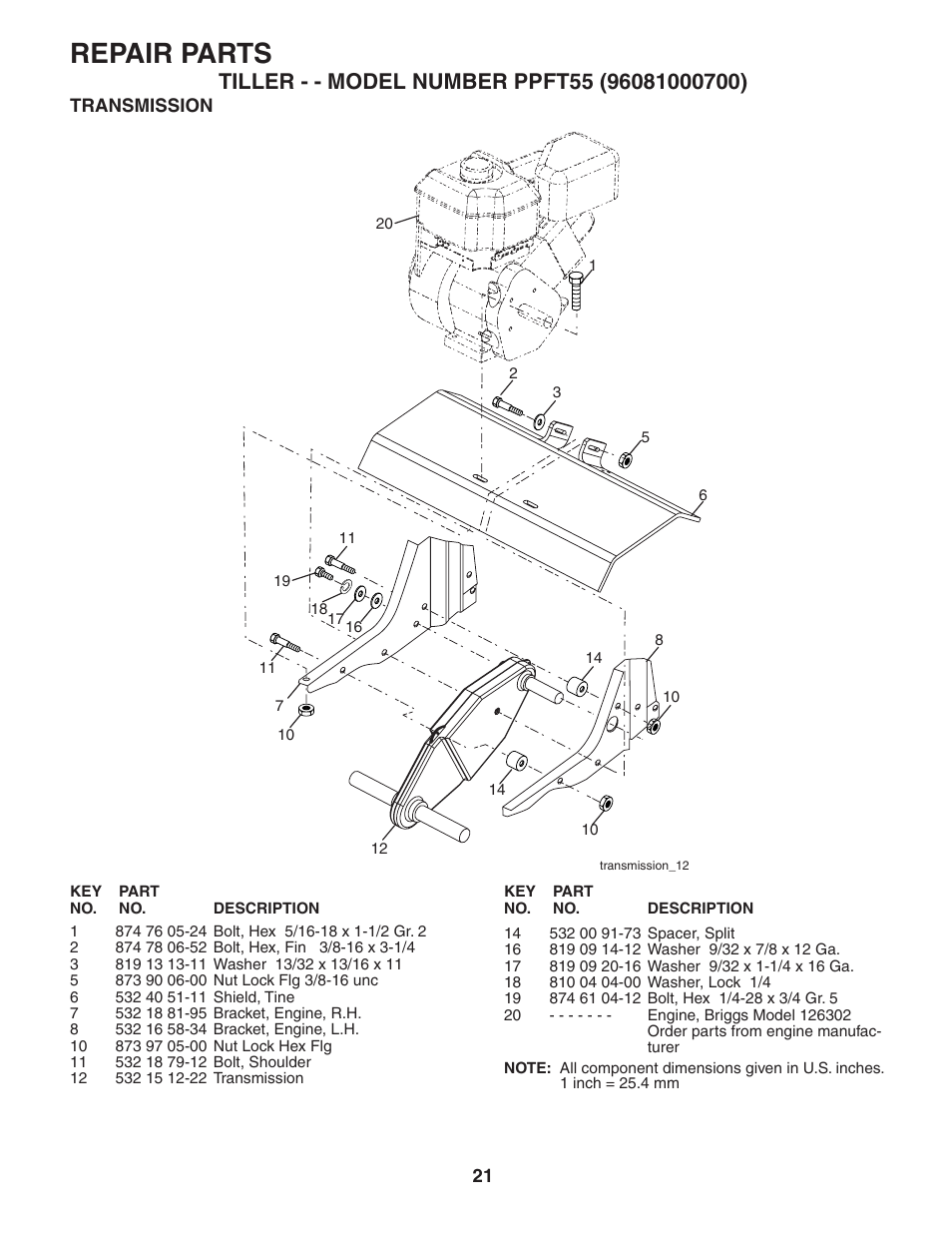 Repair parts | Poulan 96081000700 User Manual | Page 21 / 24