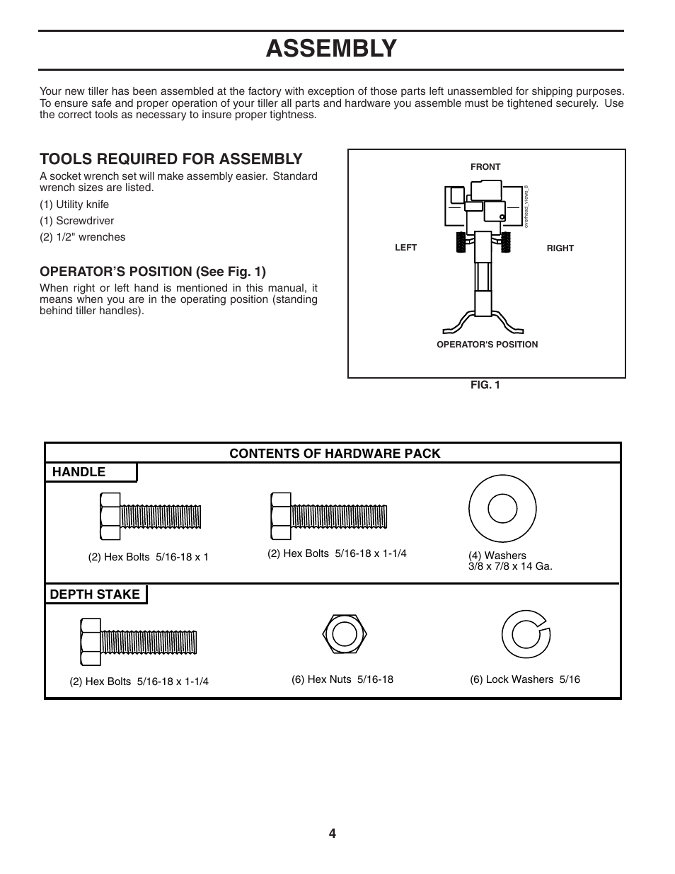 Assembly, Tools required for assembly | Poulan 96081000700 User Manual | Page 4 / 24