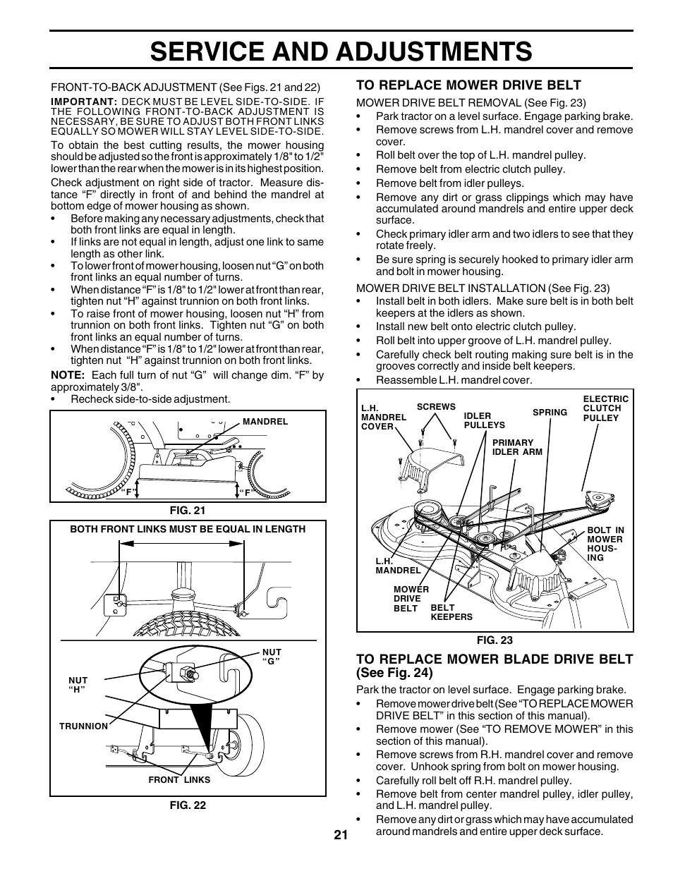 Service and adjustments | Poulan 176873 User Manual | Page 21 / 52