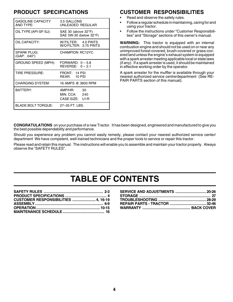 Poulan 176873 User Manual | Page 4 / 52