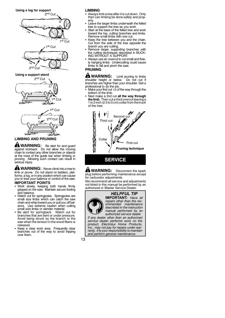 Service, Warning, Helpful tip | Poulan 2004-09 User Manual | Page 13 / 18