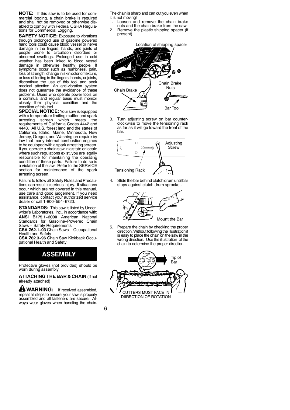 Assembly, Warning | Poulan 2004-09 User Manual | Page 6 / 18