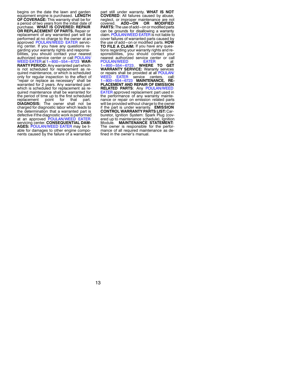 Poulan 2250 EN User Manual | Page 13 / 13