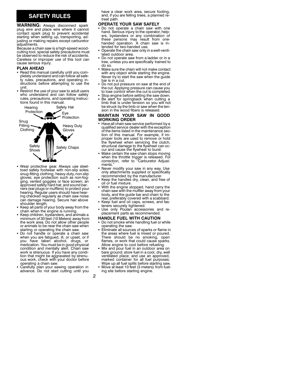 Safety rules | Poulan 2250 EN User Manual | Page 2 / 13