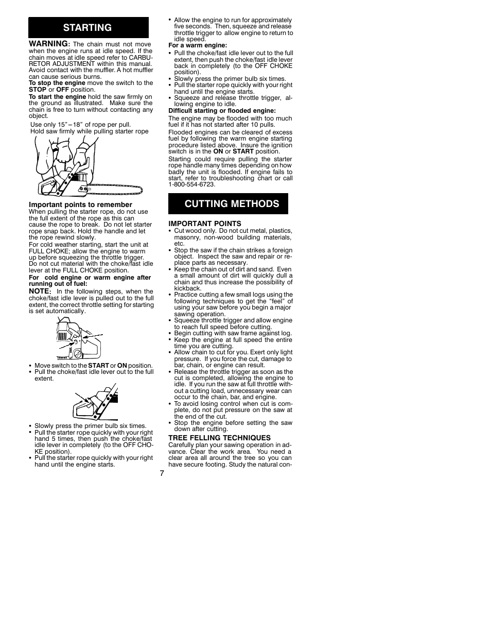 Starting, Cutting methods | Poulan 2250 EN User Manual | Page 7 / 13