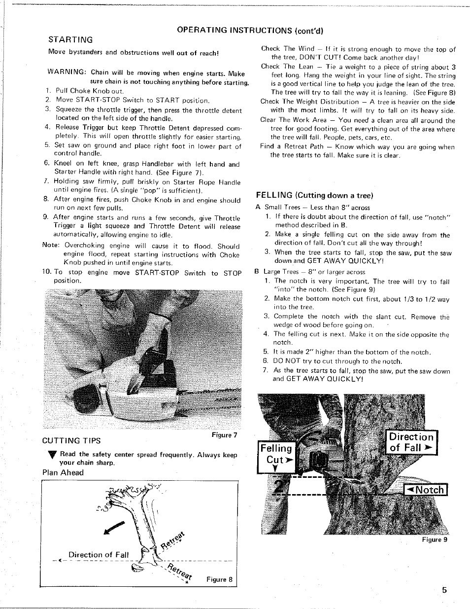 Cutting tips, Plan ahead, Felling {cutting down a tree) | Direction of fall, Direction of fall l-<|\lotch1 | Poulan 4400 User Manual | Page 5 / 13