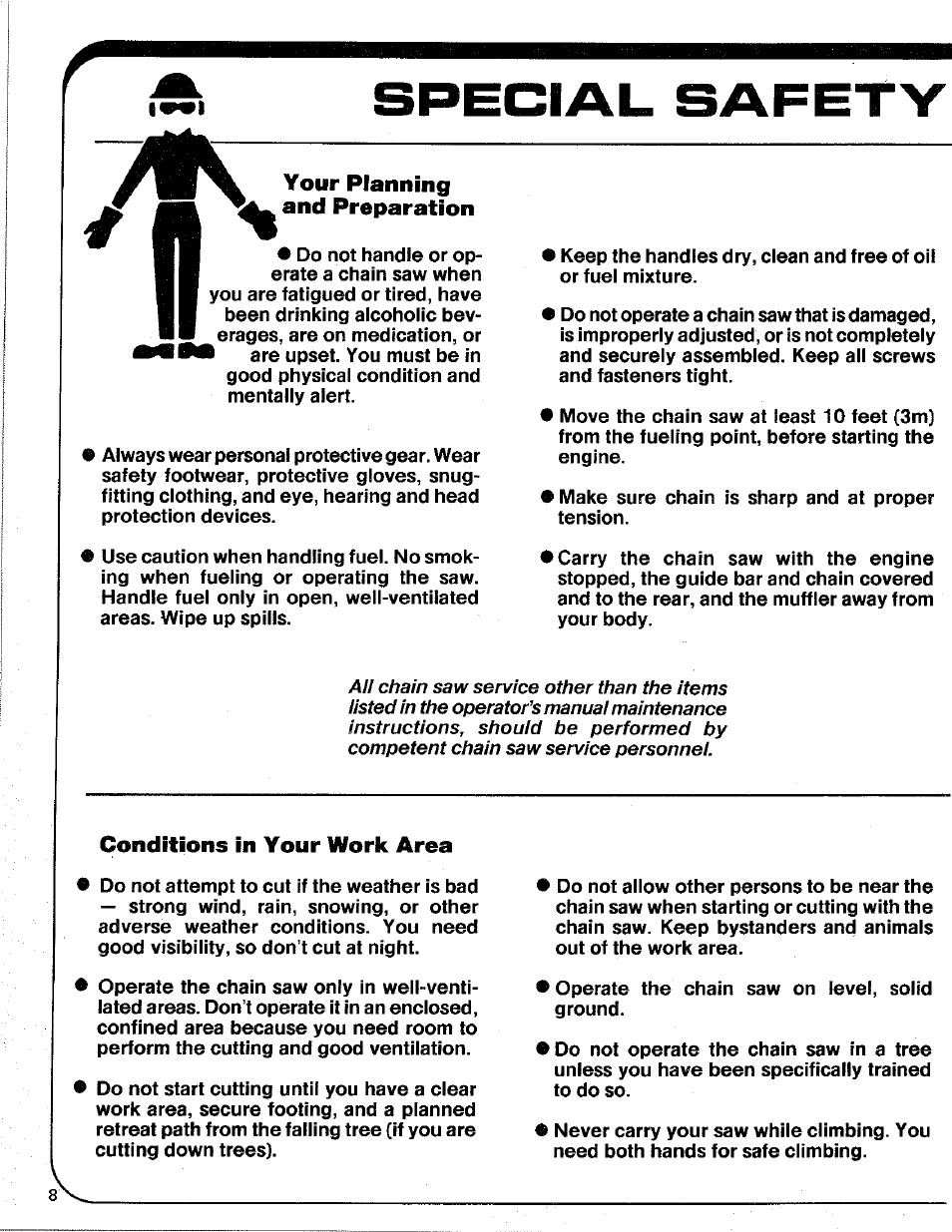 Conditions in your work area, Your planning and preparation | Poulan 4400 User Manual | Page 8 / 13