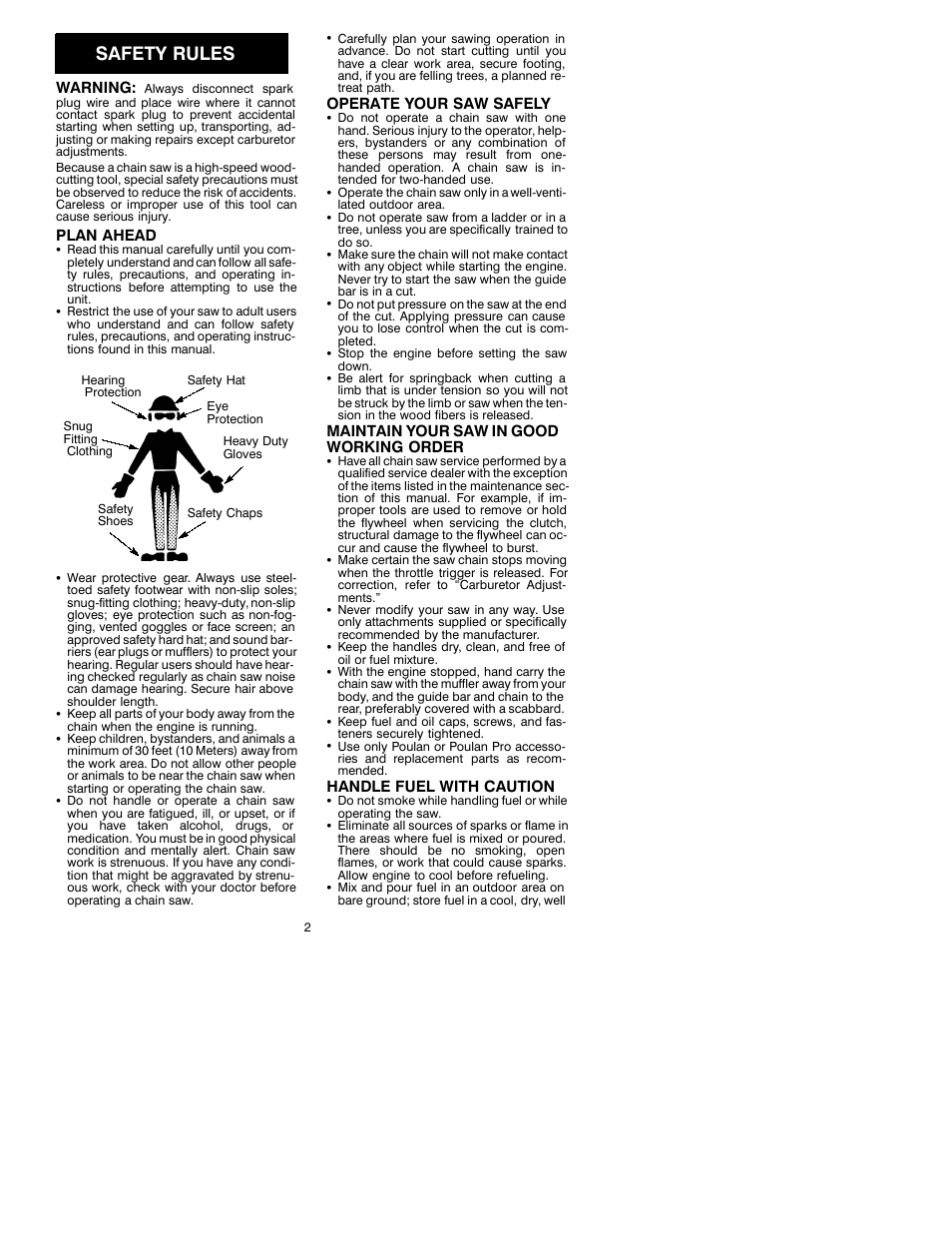 Safety rules | Poulan 3450 User Manual | Page 2 / 12