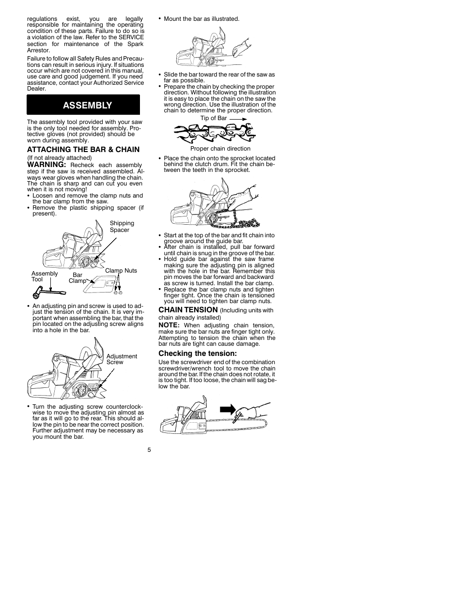 Assembly | Poulan 3450 User Manual | Page 5 / 12