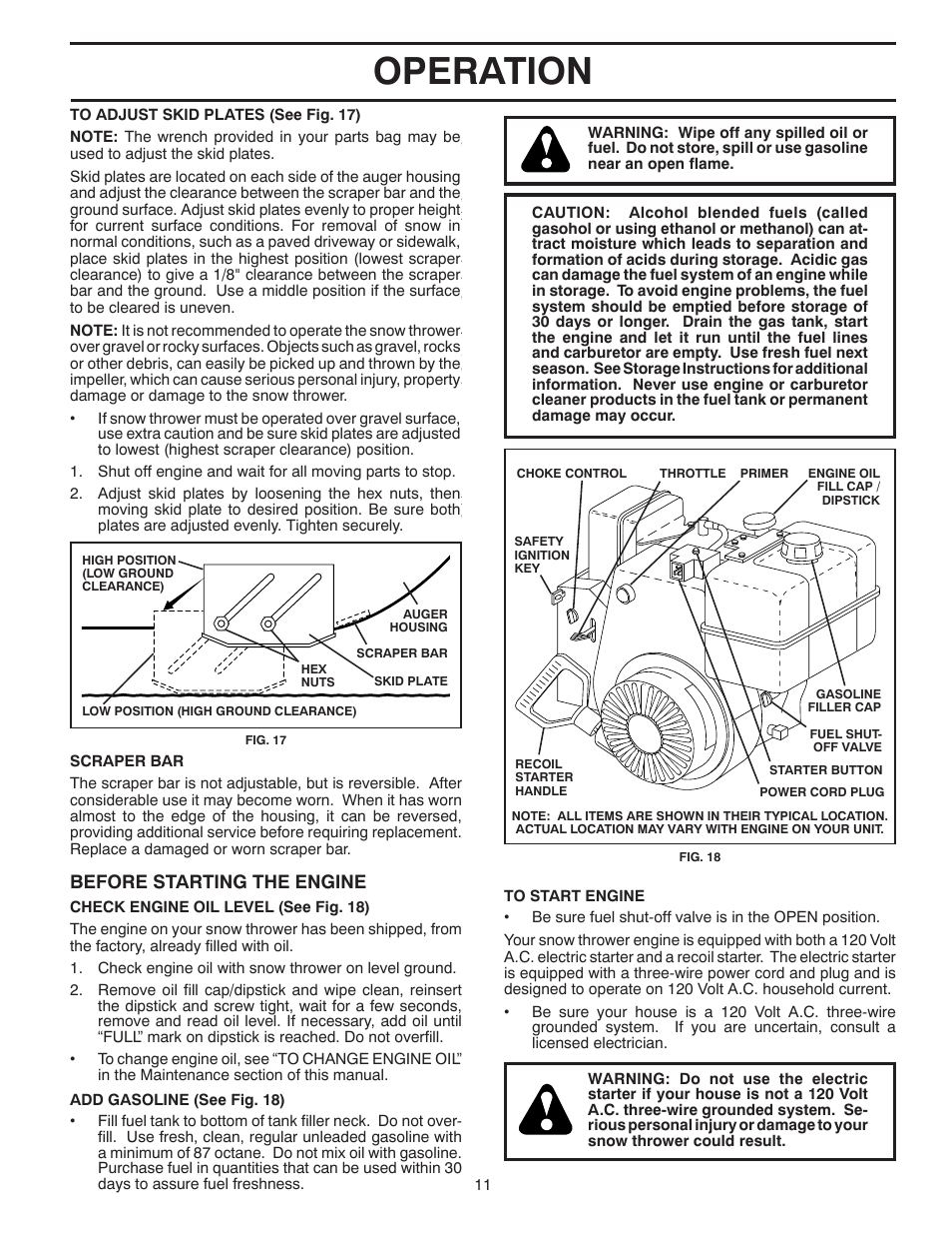 Operation, Before starting the engine | Poulan 415312 User Manual | Page 11 / 36