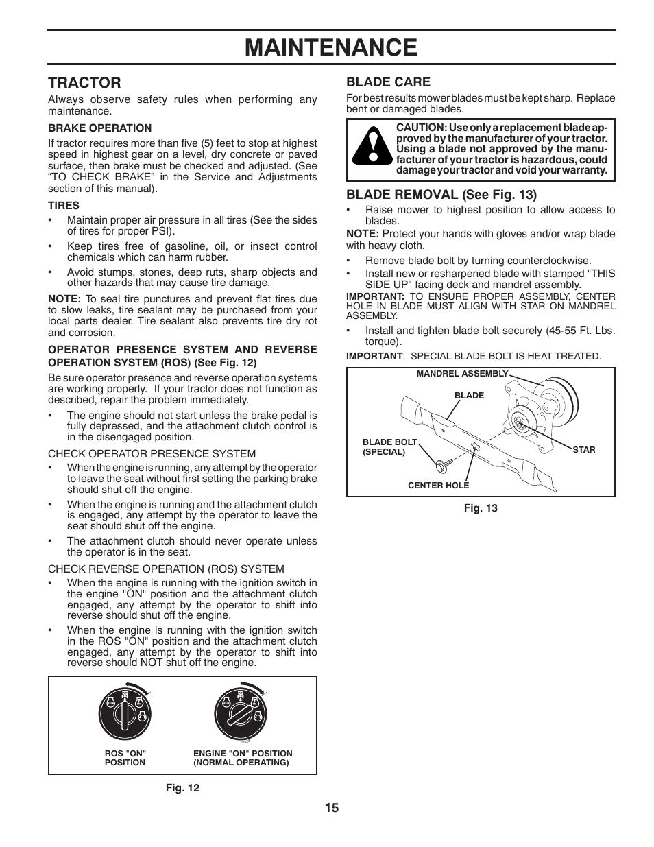 Maintenance, Tractor | Poulan XT 96046002200 User Manual | Page 15 / 28