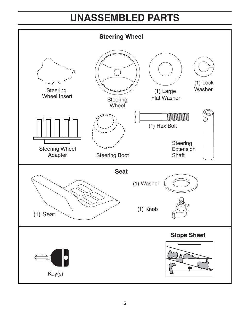 Unassembled parts | Poulan XT 96046002200 User Manual | Page 5 / 28