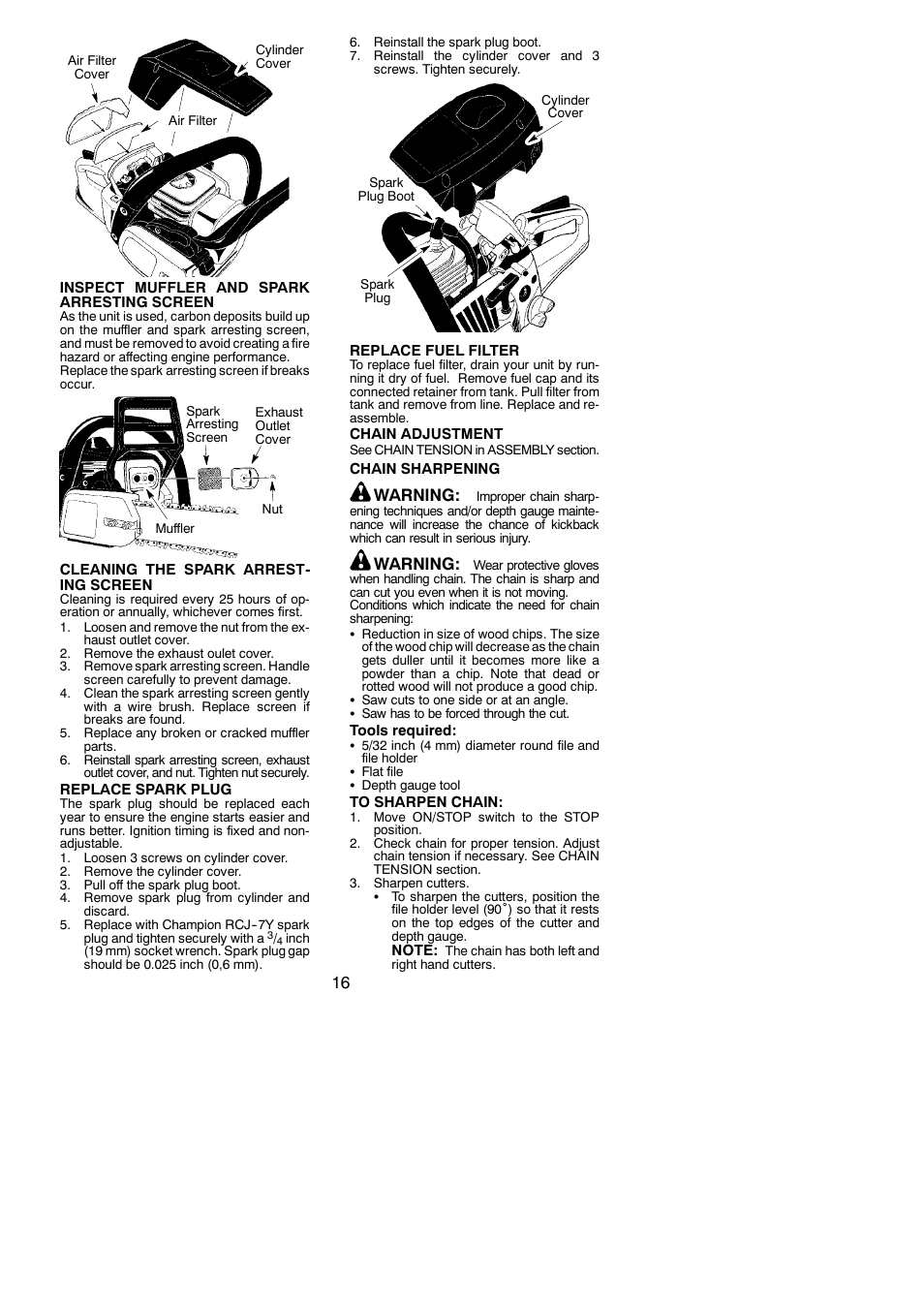Warning | Poulan P4018AV User Manual | Page 16 / 21