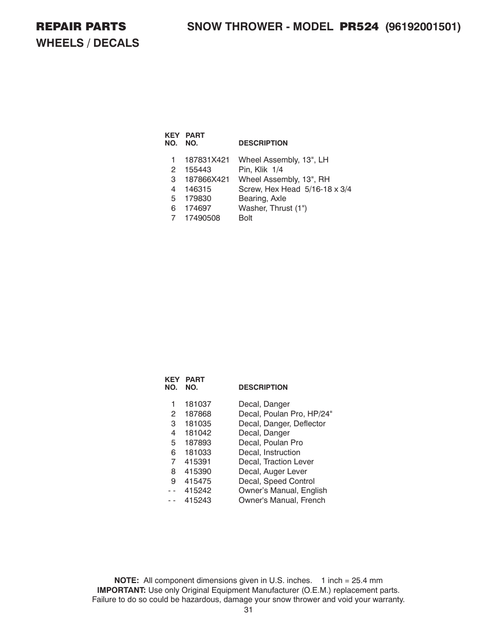 Poulan 415242 User Manual | Page 31 / 32