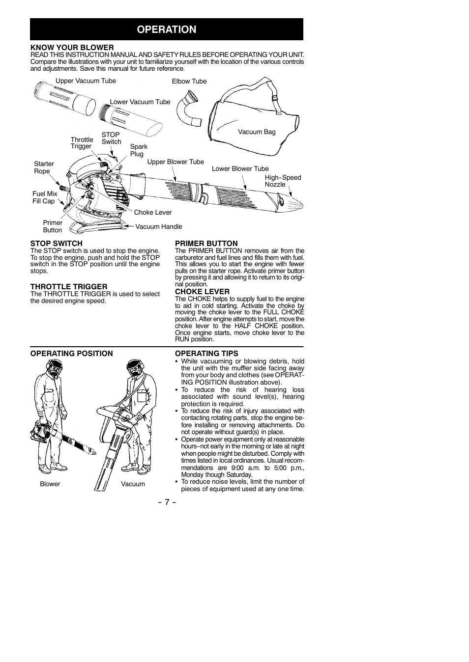 Operation | Poulan Pro BVM200VS User Manual | Page 7 / 14