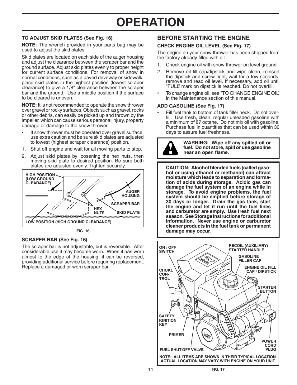 Operation, Before starting the engine | Poulan XT 96192004501 User Manual | Page 11 / 40