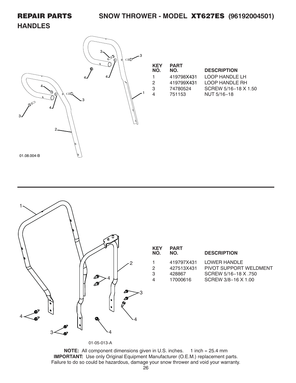 Handles | Poulan XT 96192004501 User Manual | Page 26 / 40