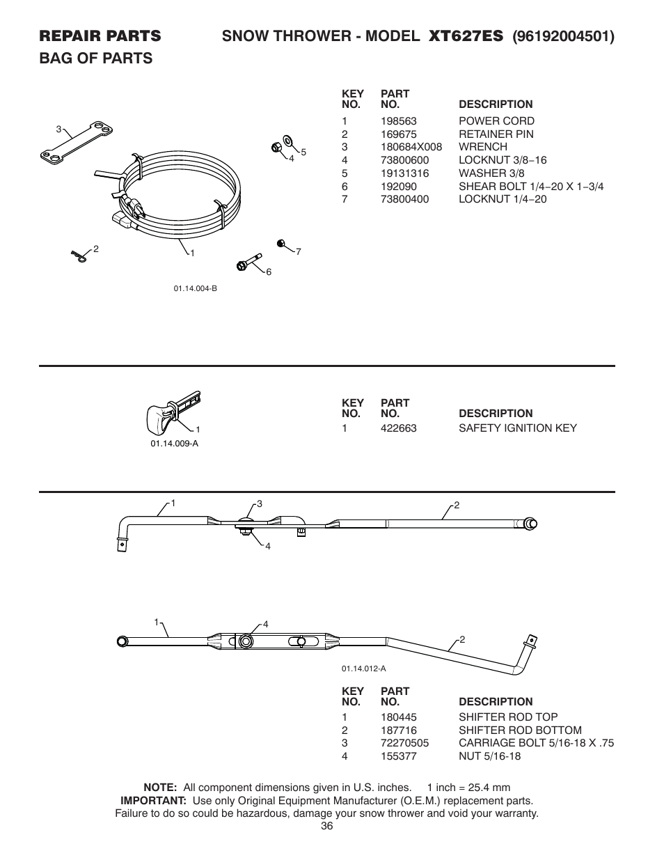 Bag of parts | Poulan XT 96192004501 User Manual | Page 36 / 40